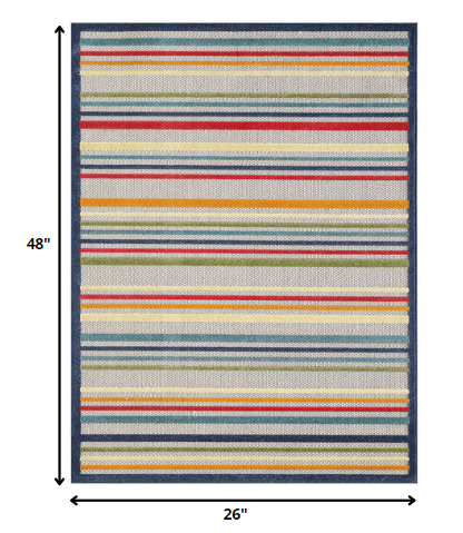 2' X 4' Ivory And Blue Indoor Outdoor Area Rug