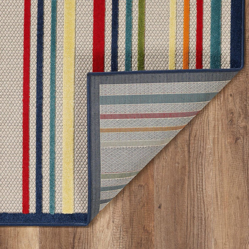 2' X 4' Ivory And Blue Indoor Outdoor Area Rug