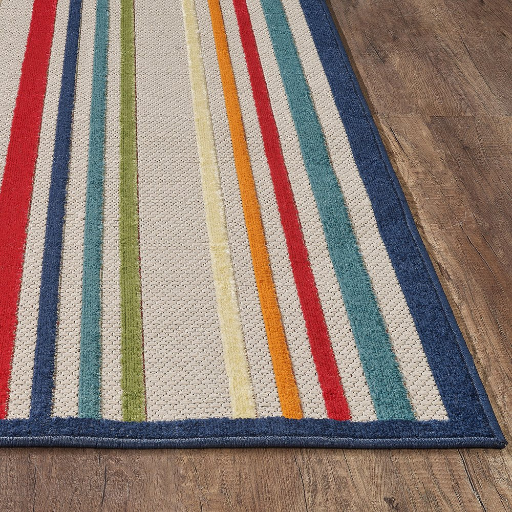 2' X 4' Ivory And Blue Indoor Outdoor Area Rug