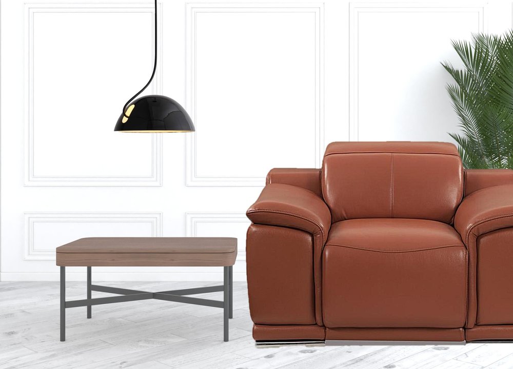 48" Camel And Silver Italian Leather Arm Chair