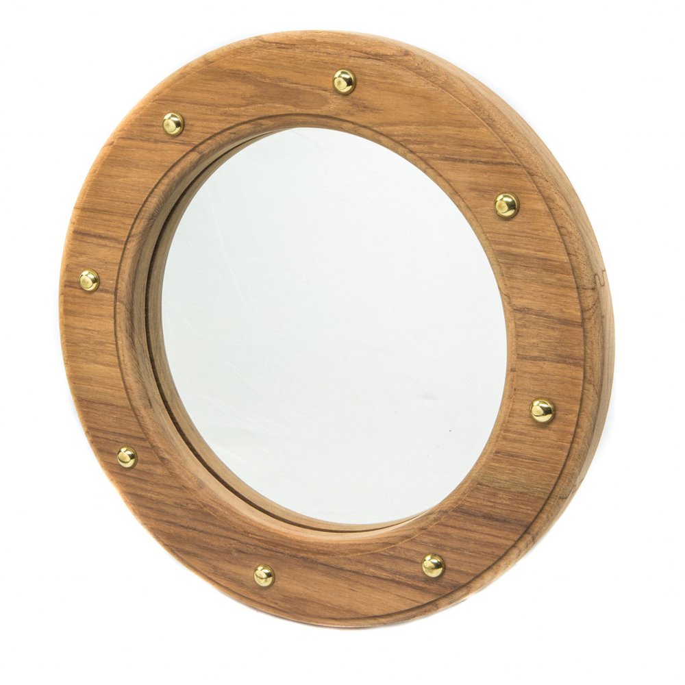 11" Brown Solid Wood Round Accent Mirror