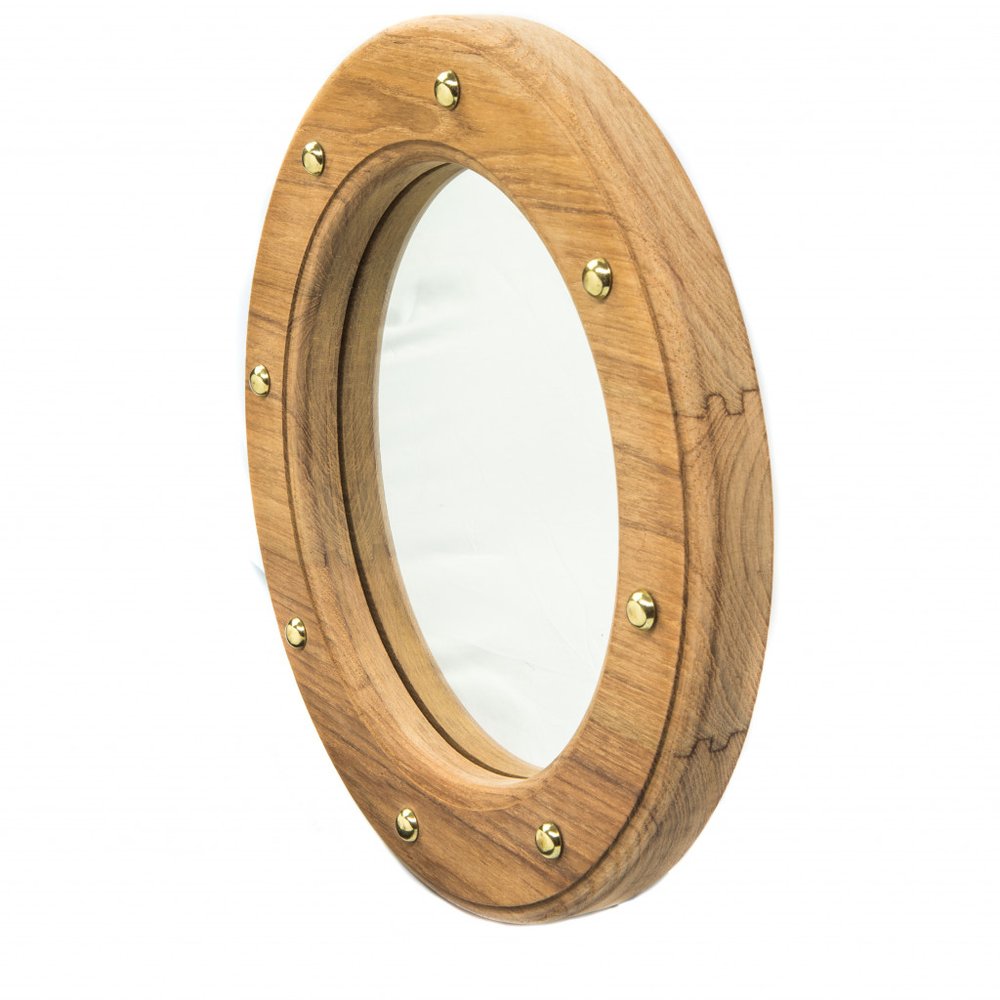 11" Brown Solid Wood Round Accent Mirror