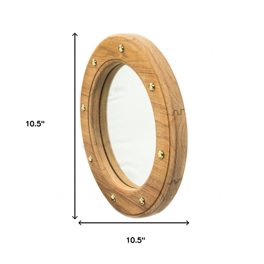 11" Brown Solid Wood Round Accent Mirror