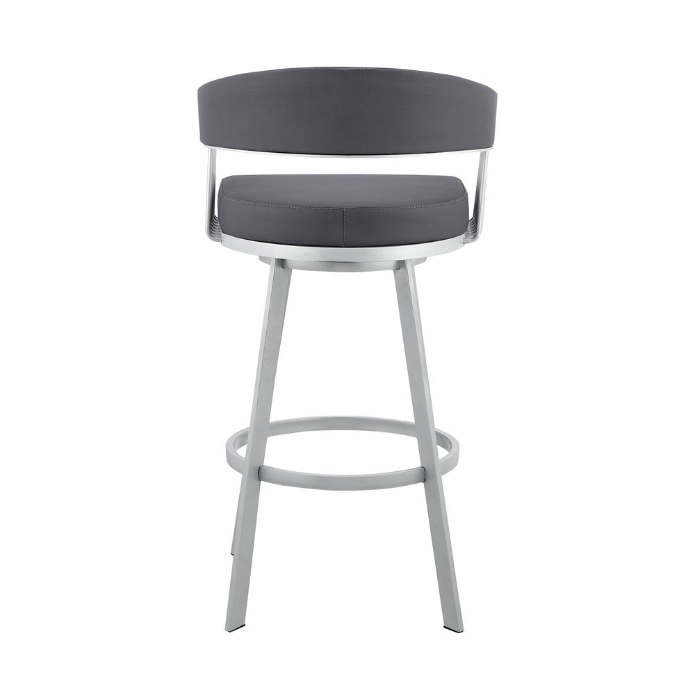 25" Slate Gray And Silver Fabric And Iron Low Back Counter Height Swivel Bar Chair