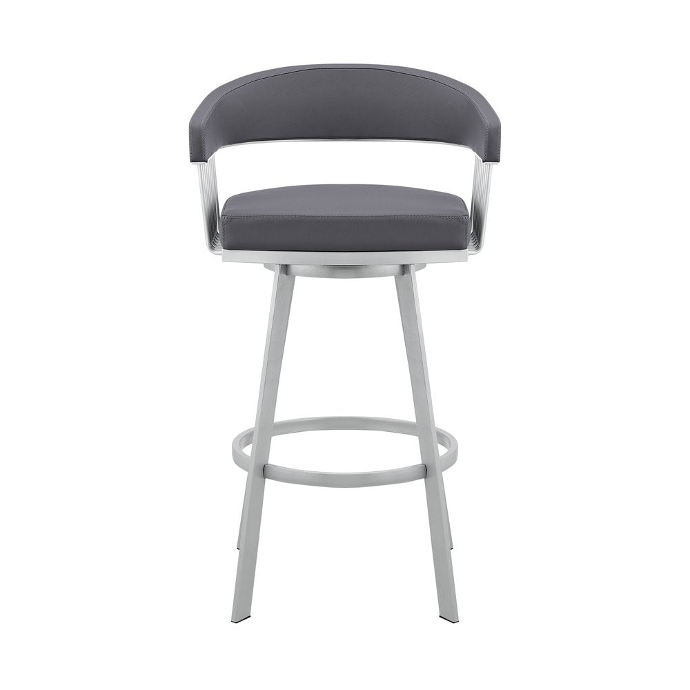 25" Slate Gray And Silver Iron Swivel Low Back Counter Height Bar Chair