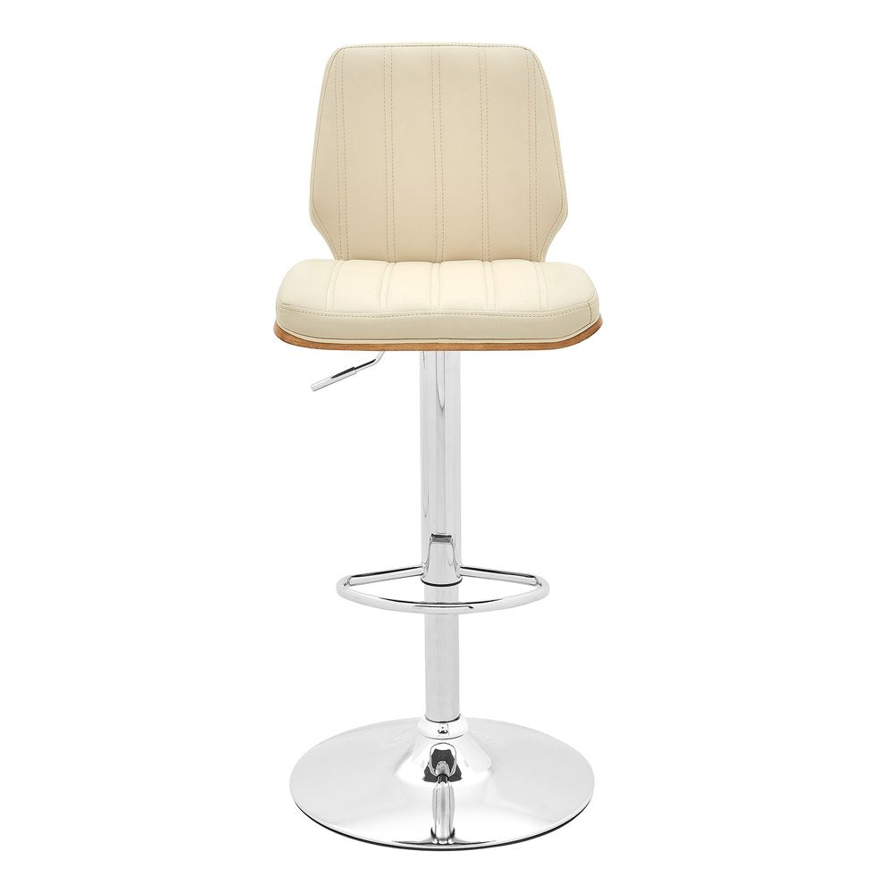 Cream And Silver Fabric And Steel Adjustable Height Swivel Bar Chair