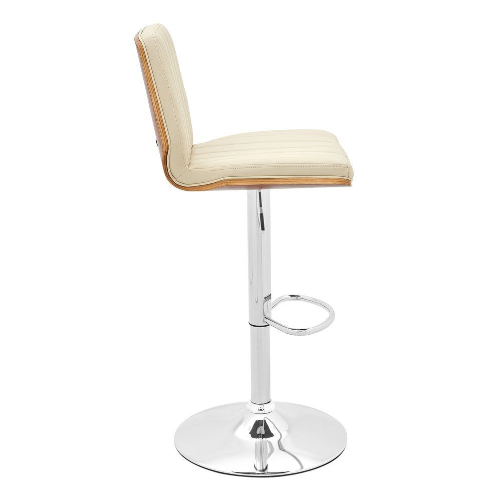 Cream And Silver Fabric And Steel Adjustable Height Swivel Bar Chair