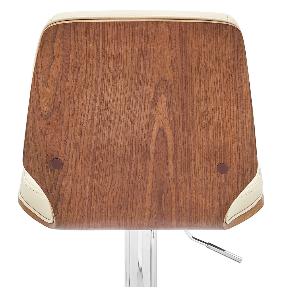 Cream And Silver Fabric And Steel Adjustable Height Swivel Bar Chair