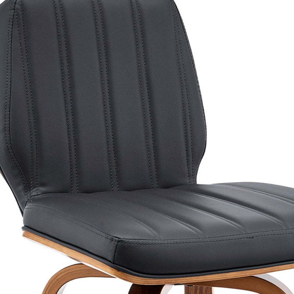 30" Gray and Brown Faux Leather and Solid and Manufactured Wood Bar Height Swivel Bar Chair