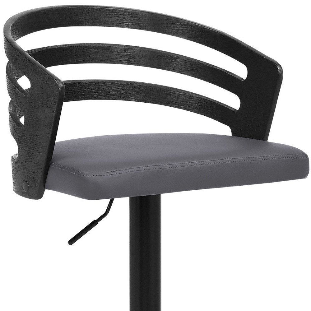 25" Gray And Black Iron Swivel Adjustable Height Bar Chair