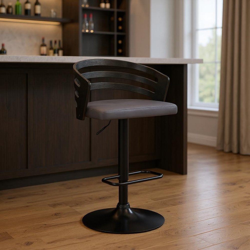 25" Gray And Black Iron Swivel Adjustable Height Bar Chair