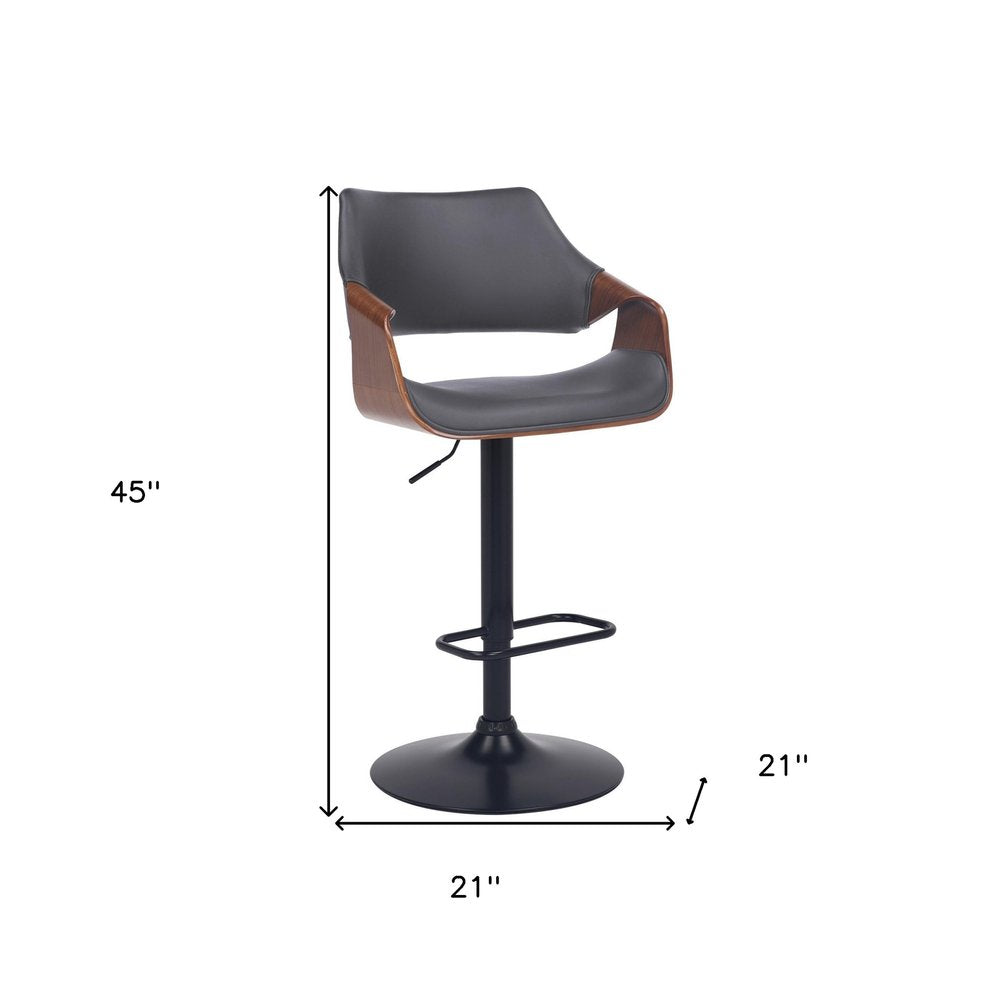 Gray And Black Fabric And Iron Adjustable Height Swivel Bar Chair