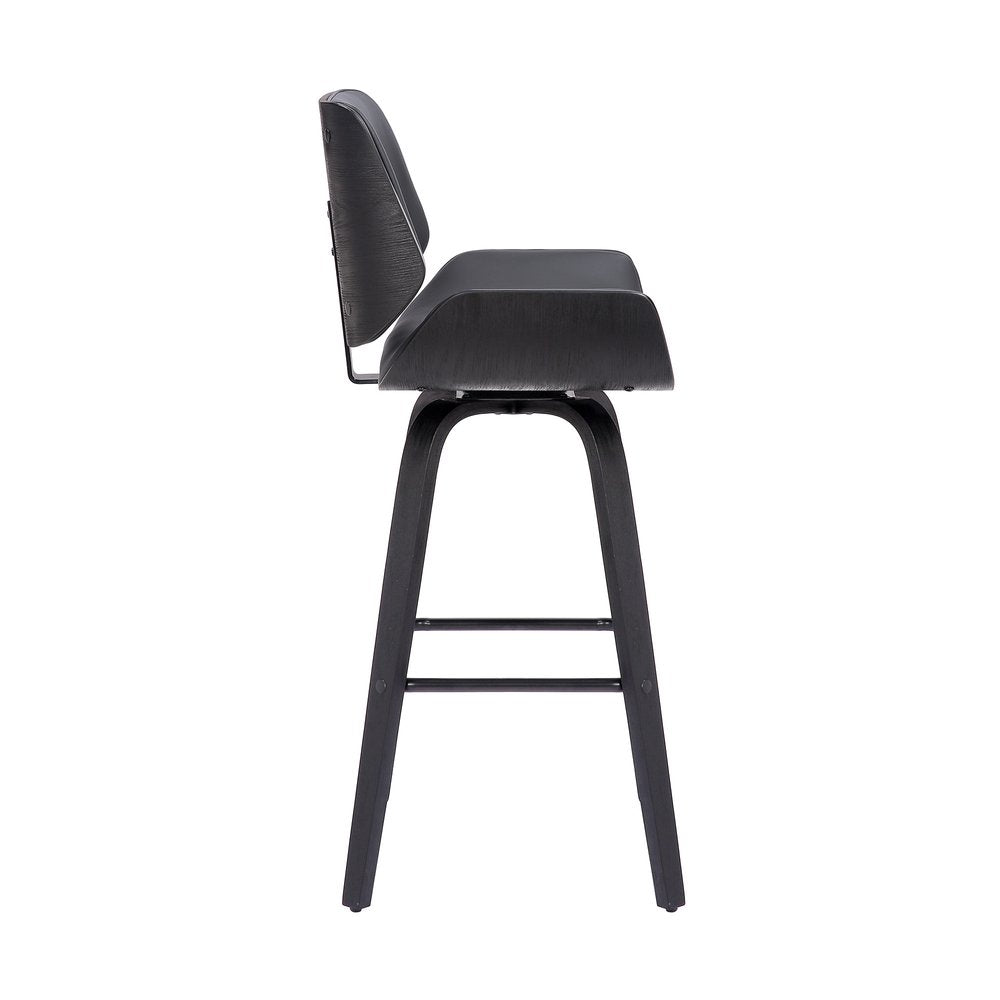 30" Gray and Black Faux Leather and Iron Bar Height Swivel Bar Chair