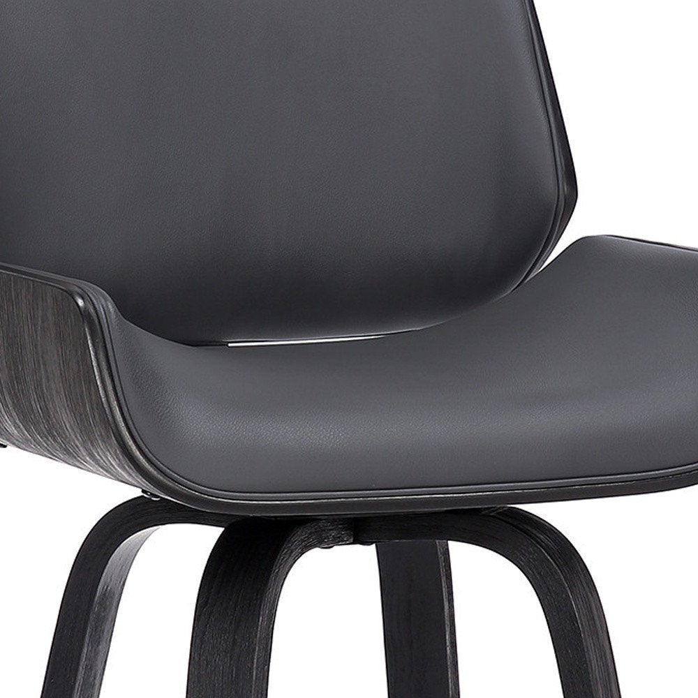 30" Gray and Black Faux Leather and Iron Bar Height Swivel Bar Chair