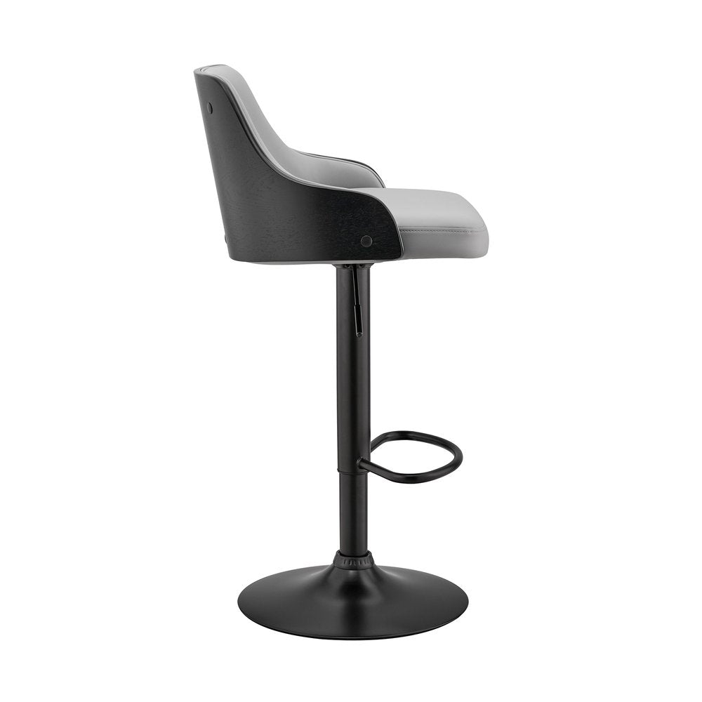 Gray And Black Fabric And Iron Adjustable Height Swivel Bar Chair