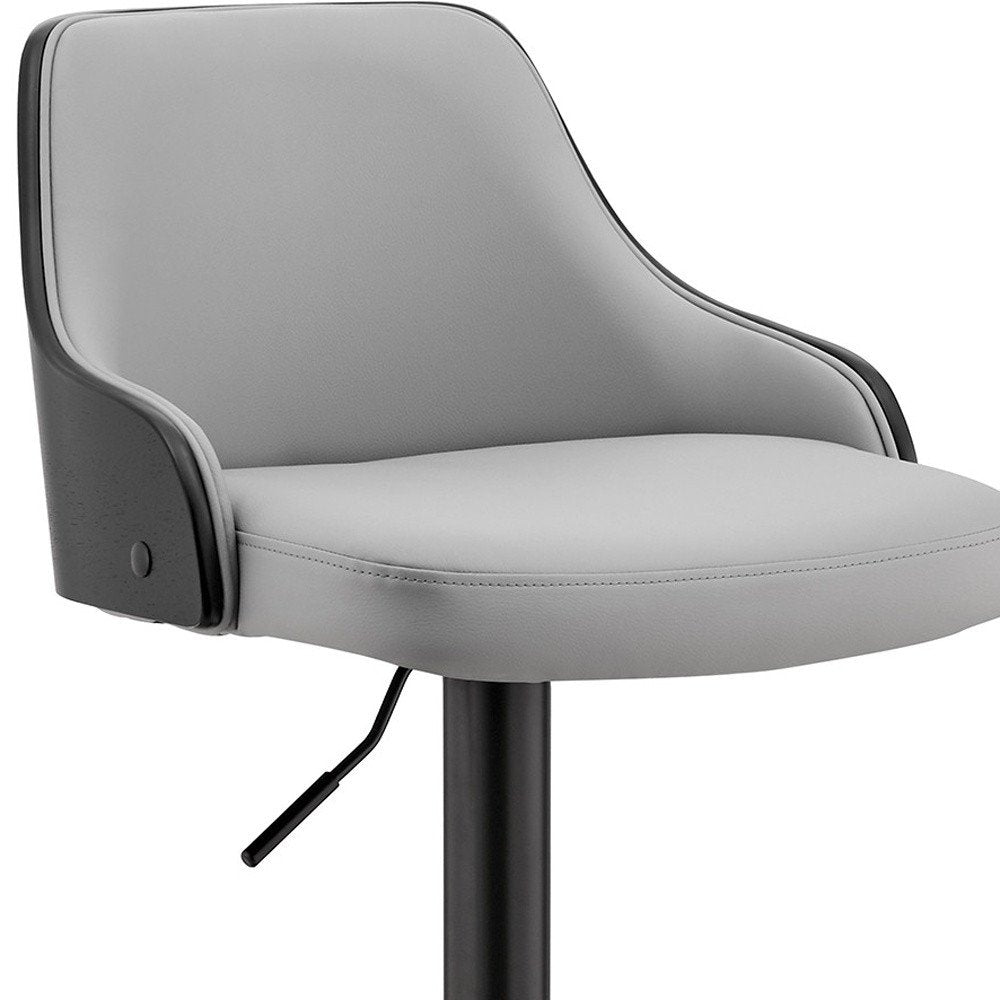 Gray And Black Fabric And Iron Adjustable Height Swivel Bar Chair