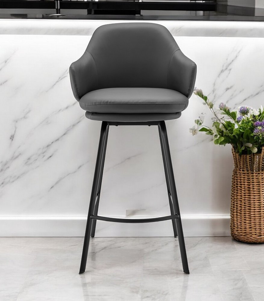 26" Gray and Black Fabric and Iron Low Back Counter Height Swivel Bar Chair