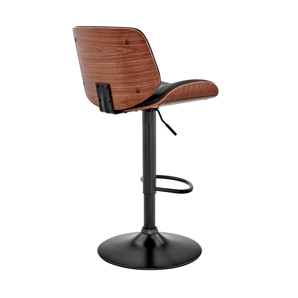 Brown Dark Gray And Black Faux Leather And Iron Adjustable Height Swivel Bar Chair