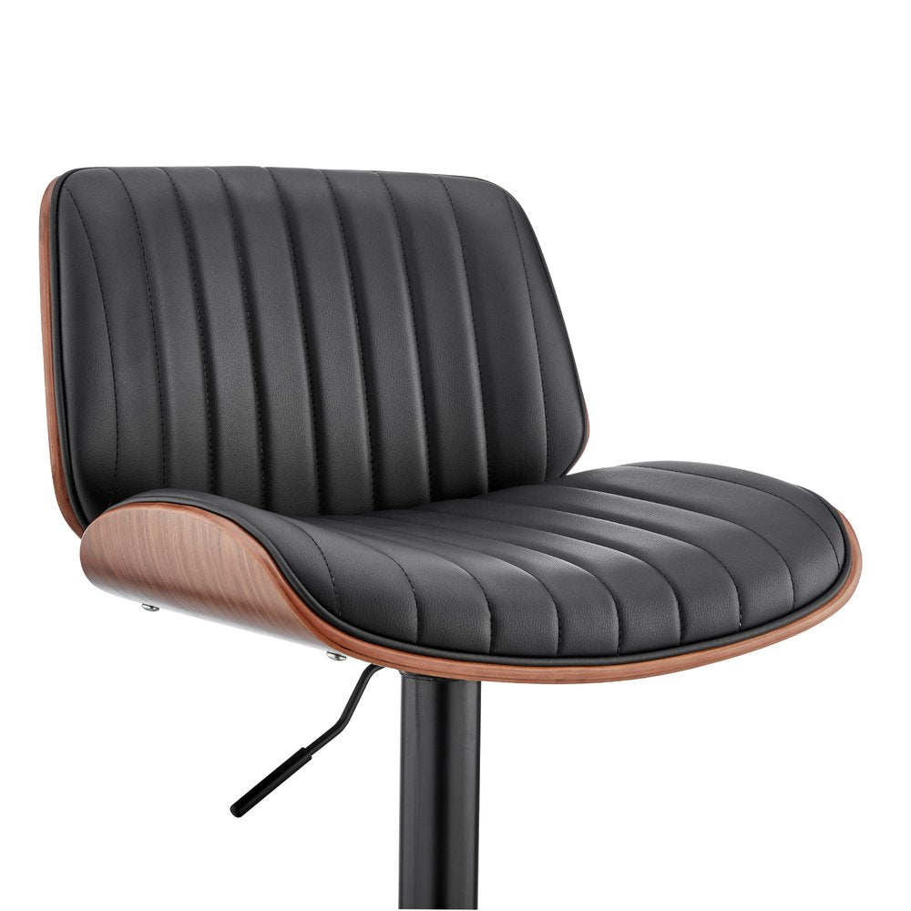Dark Gray Brown And Black Iron and Faux Leather Adjustable Height Swivel Bar Chair