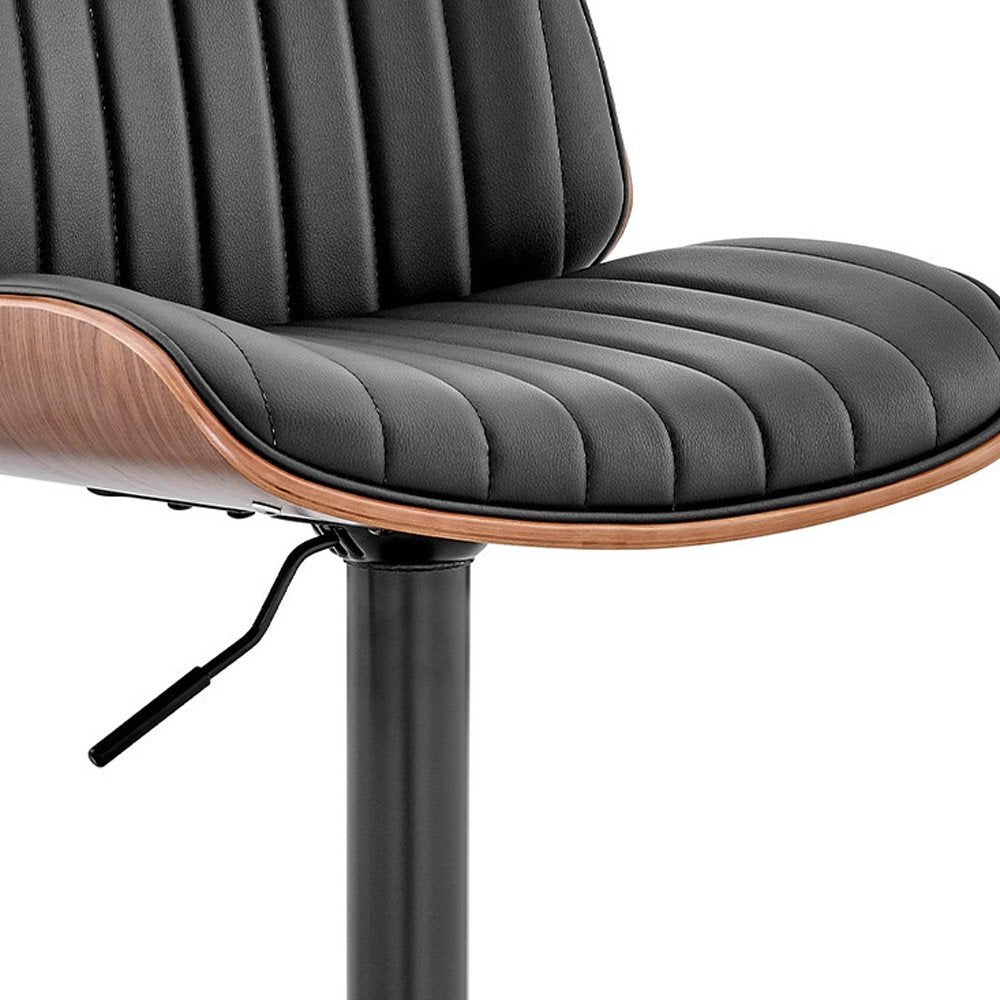 Dark Gray Brown And Black Iron and Faux Leather Adjustable Height Swivel Bar Chair