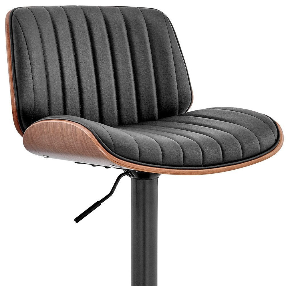 Brown Dark Gray And Black Faux Leather And Iron Adjustable Height Swivel Bar Chair