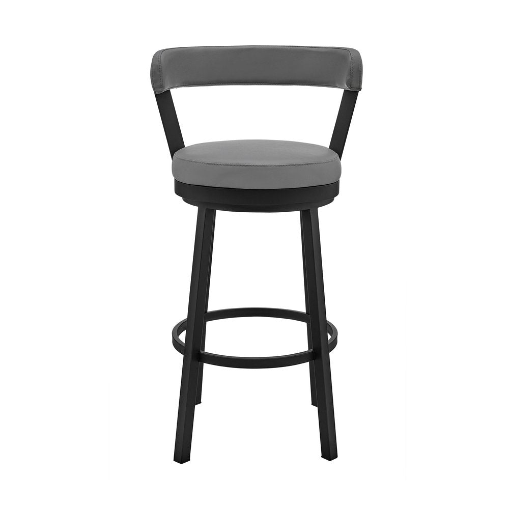 26" Gray and Black Fabric and Iron Counter Height Swivel Bar Chair
