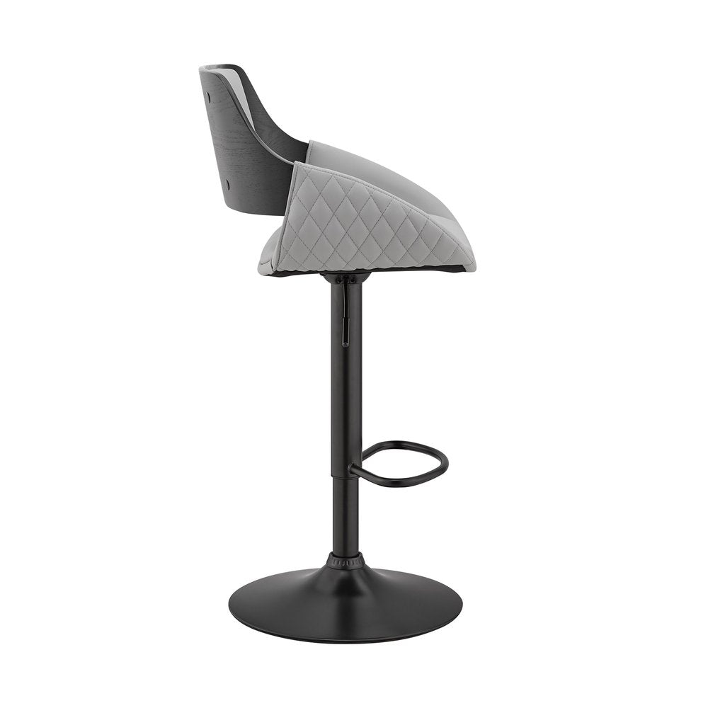 Gray And Black Fabric And Iron Low Back Adjustable Height Swivel Bar Chair