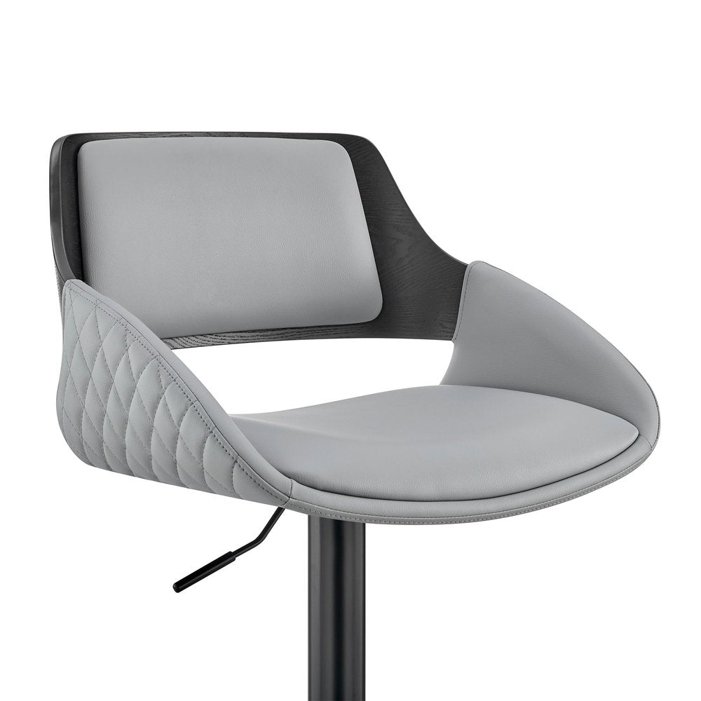 Gray And Black Fabric And Iron Low Back Adjustable Height Swivel Bar Chair