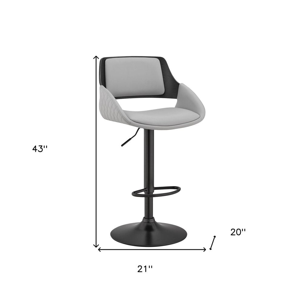 Gray And Black Fabric And Iron Low Back Adjustable Height Swivel Bar Chair