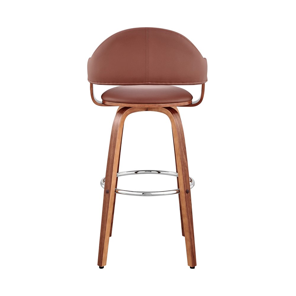 26" Brown Fabric And Wood Low Back Counter Height Swivel Bar Chair
