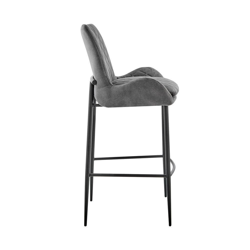 26" Charcoal And Black Fabric And Iron Counter Height Bar Chair