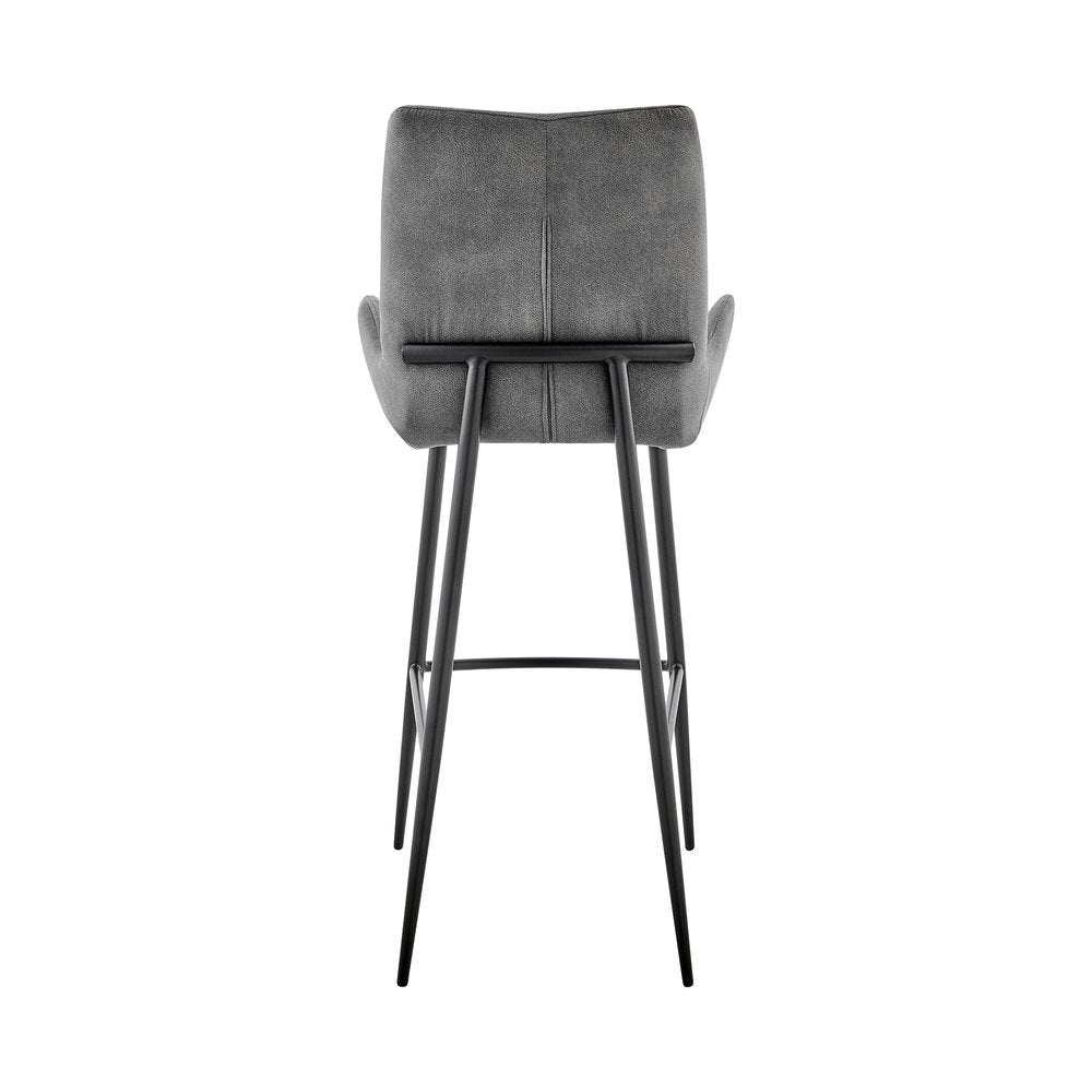 26" Charcoal And Black Fabric And Iron Counter Height Bar Chair