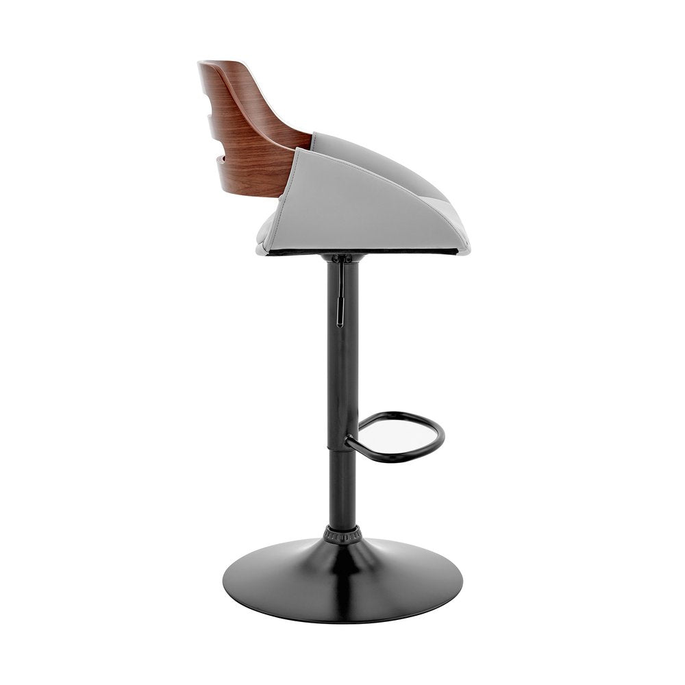 Gray And Black Fabric And Iron Low Back Adjustable Height Swivel Bar Chair