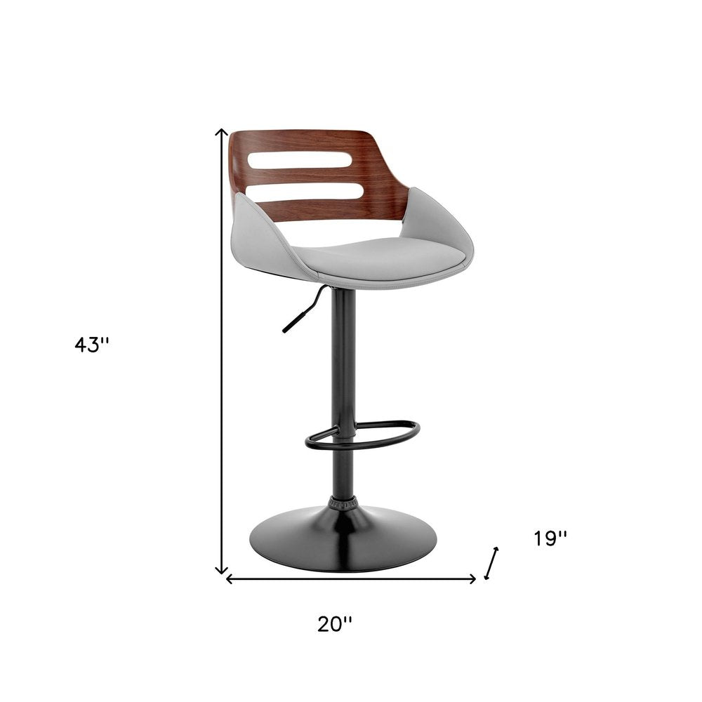 Gray And Black Fabric And Iron Low Back Adjustable Height Swivel Bar Chair
