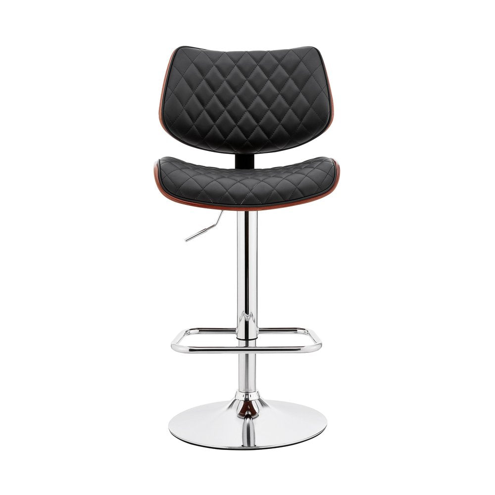 Black And Silver Fabric And Iron Low Back Adjustable Height Swivel Bar Chair