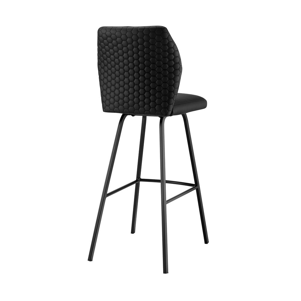 26" Black Faux Leather And Fabric And Iron Counter Height Bar Chair