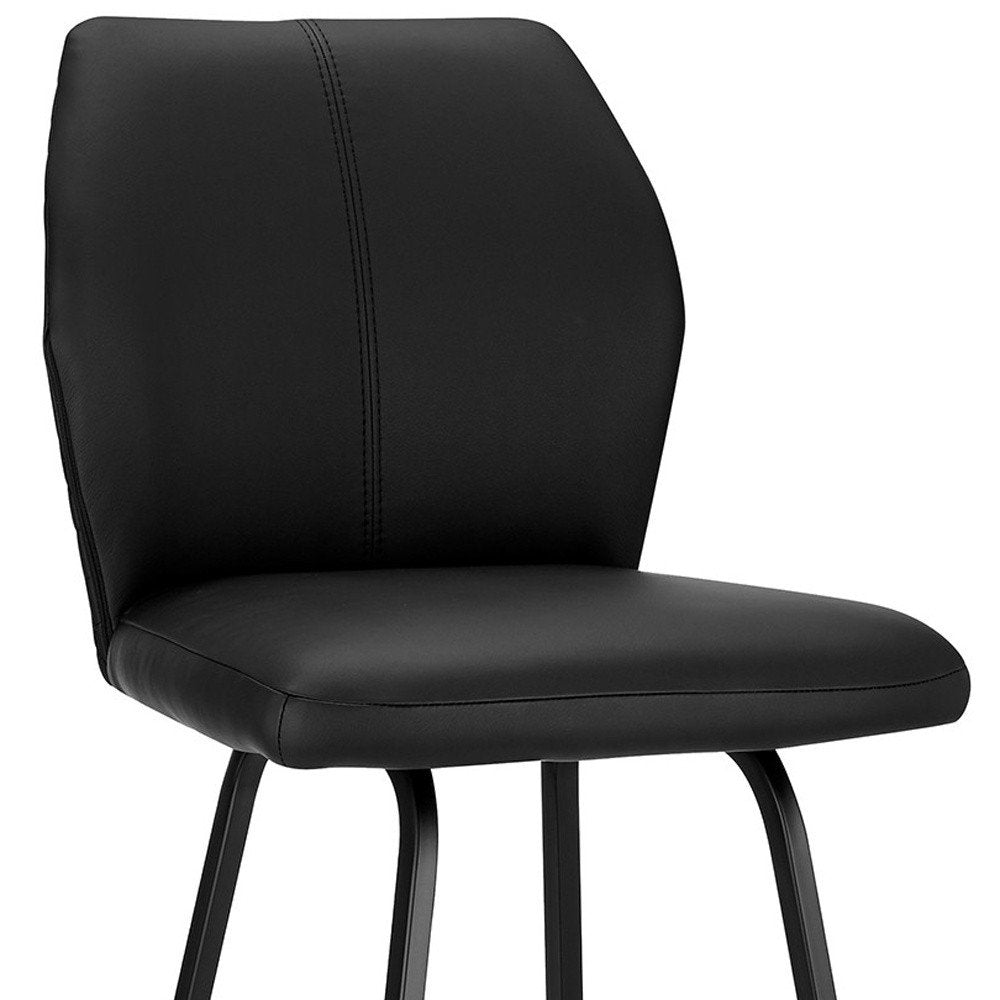 26" Black Faux Leather And Fabric And Iron Counter Height Bar Chair