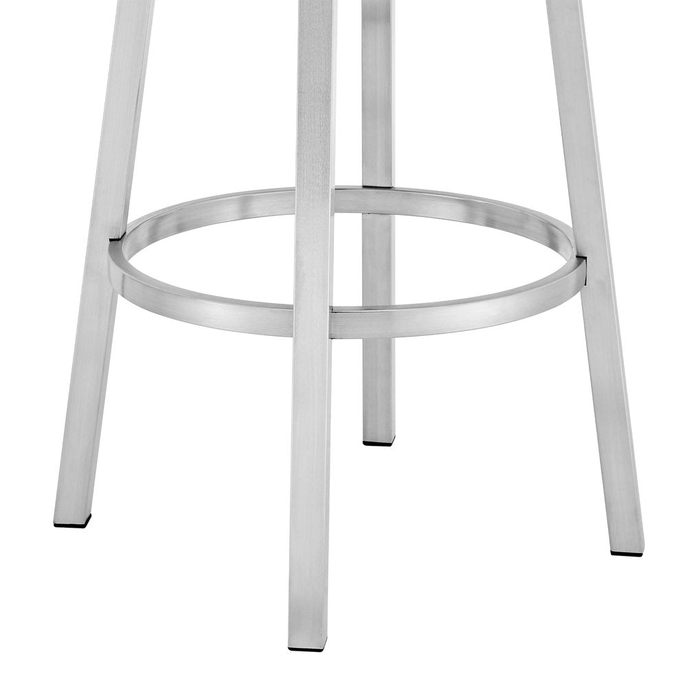 26" Blue And Silver Faux Leather And Fabric And Steel Low Back Counter Height Swivel Bar Chair