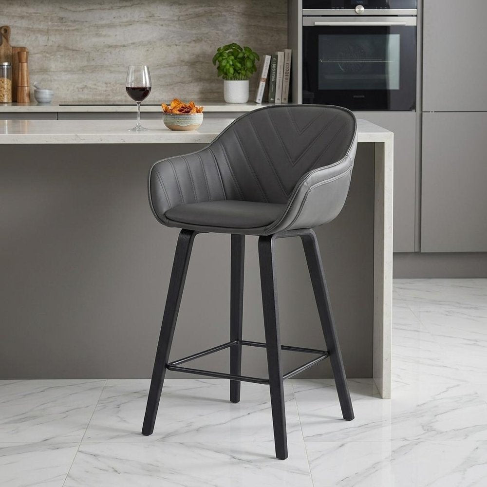 26" Gray And Black Iron Counter Height Bar Chair