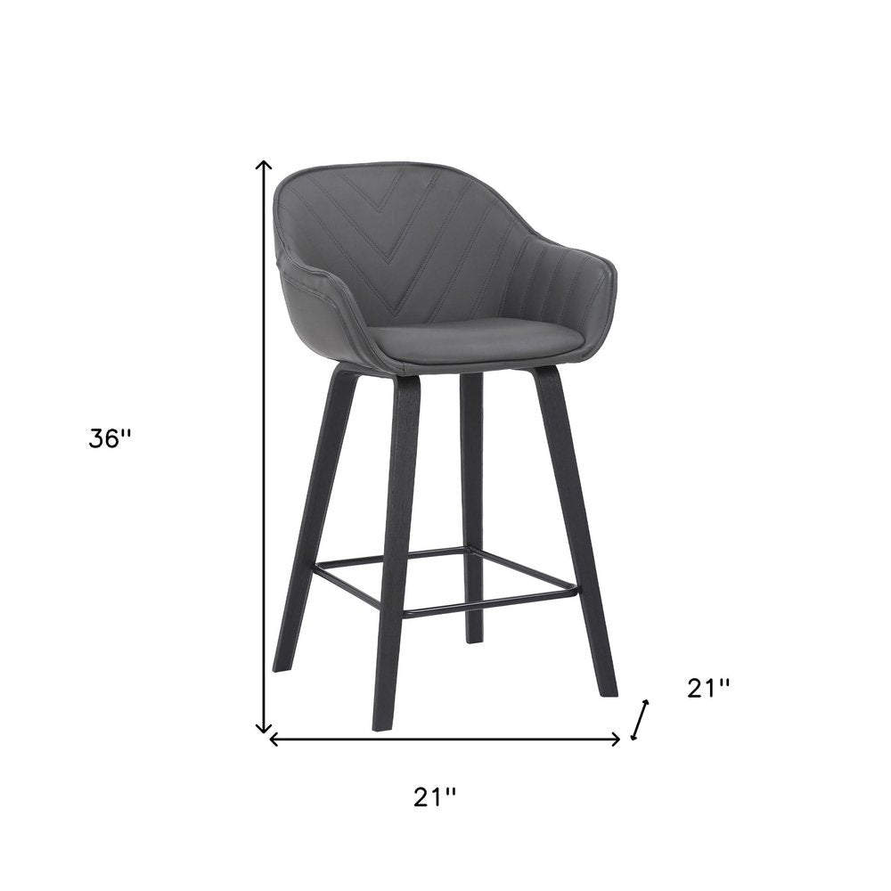 26" Gray And Black Fabric And Iron Counter Height Bar Chair