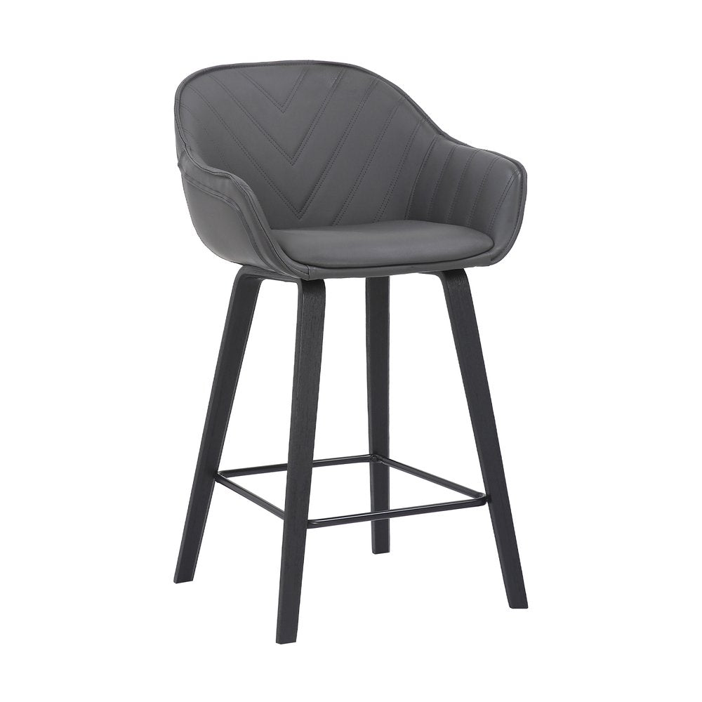 26" Gray And Black Fabric And Iron Counter Height Bar Chair