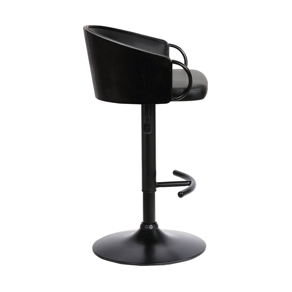 Black Faux Leather and Iron Low Back Adjustable Height Swivel Bar Chair