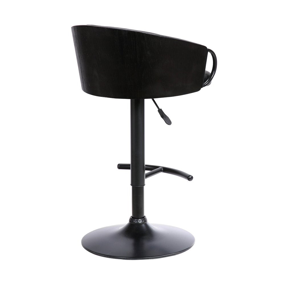Black Faux Leather and Iron Low Back Adjustable Height Swivel Bar Chair