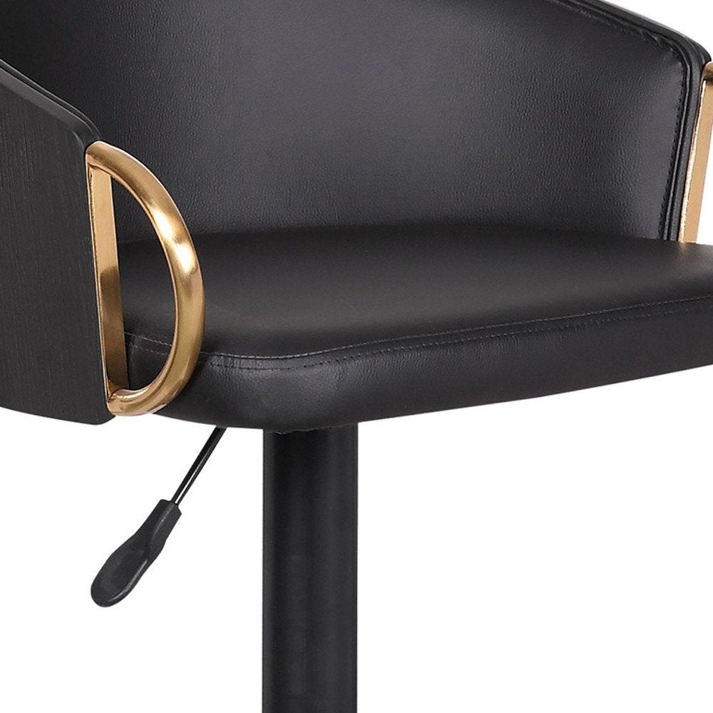 Black Iron Faux Leather and Fabric Low Back Adjustable Height Swivel Bar Chair