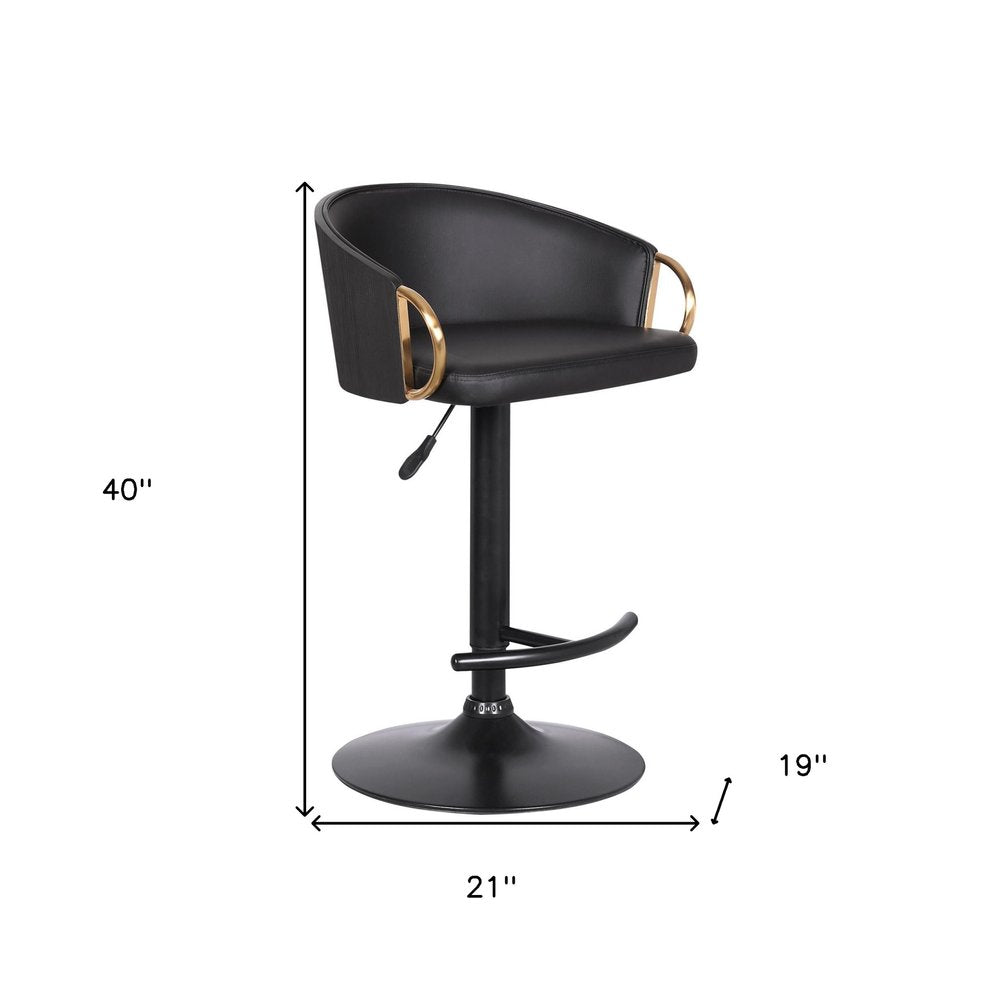 Black Iron Faux Leather and Fabric Low Back Adjustable Height Swivel Bar Chair