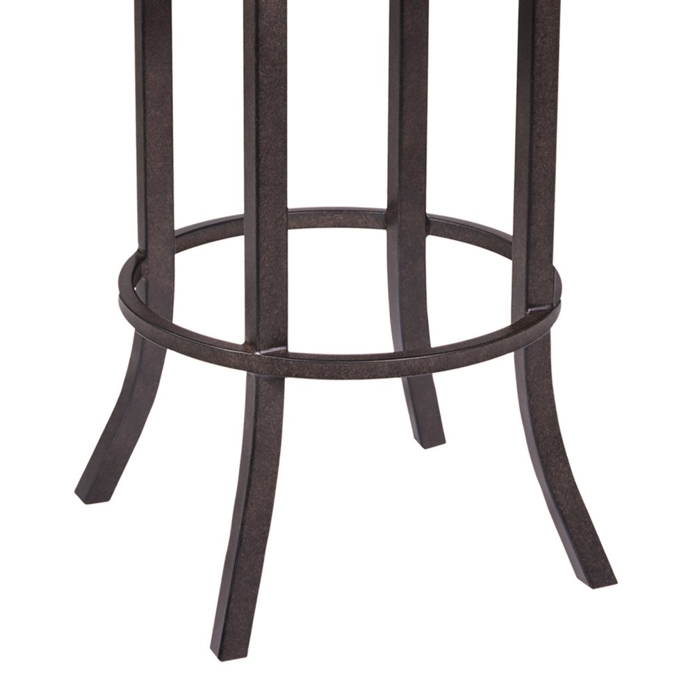 30" Brown Faux Leather And Fabric And Iron Bar Height Bar Chair