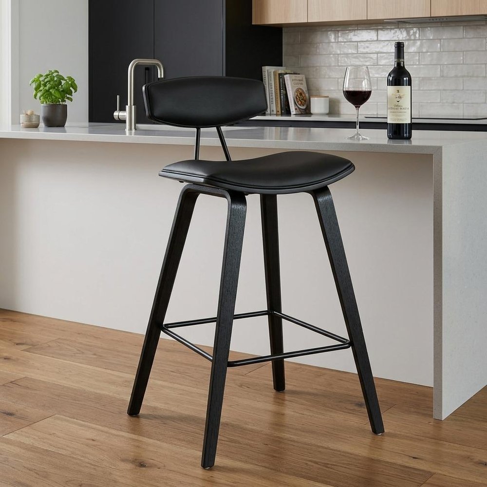 26" Black Iron Low Back Counter Height Bar Chair