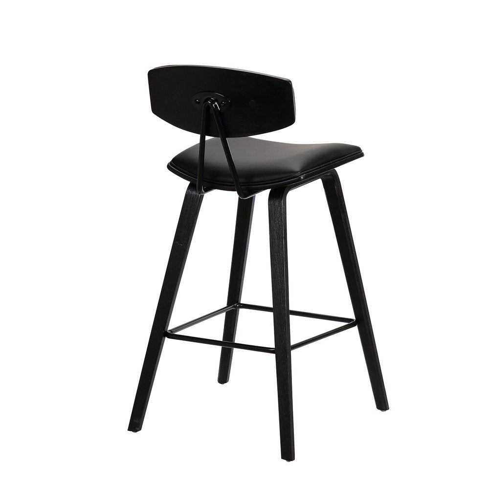 29" Black Faux Leather And Iron Low Back Bar Height Bar Chair