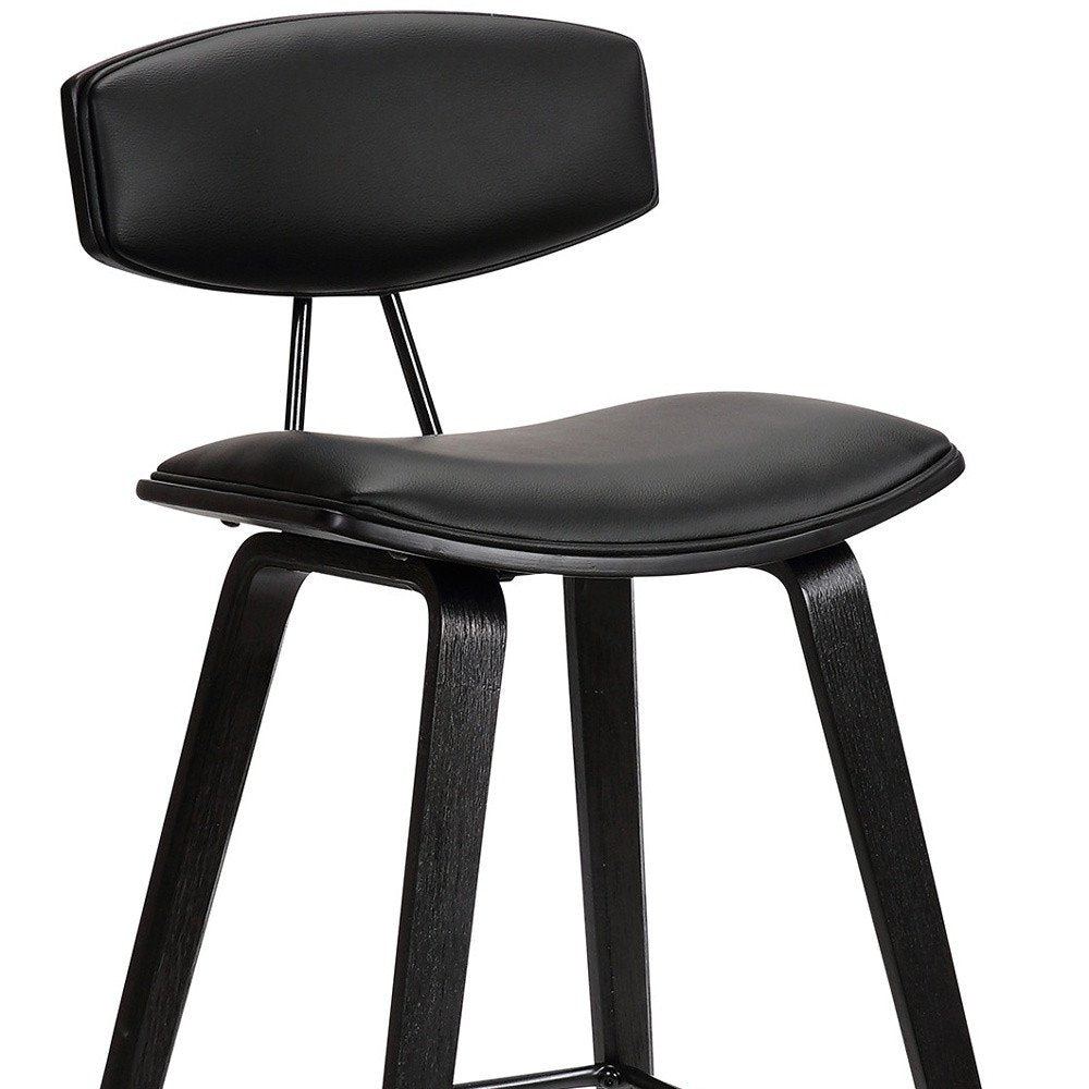 29" Black Faux Leather And Iron Low Back Bar Height Bar Chair