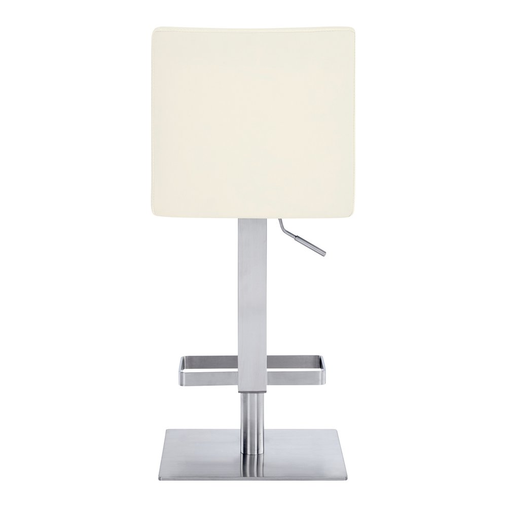 White and Silver Faux Leather and Iron Adjustable Height Swivel Bar Chair